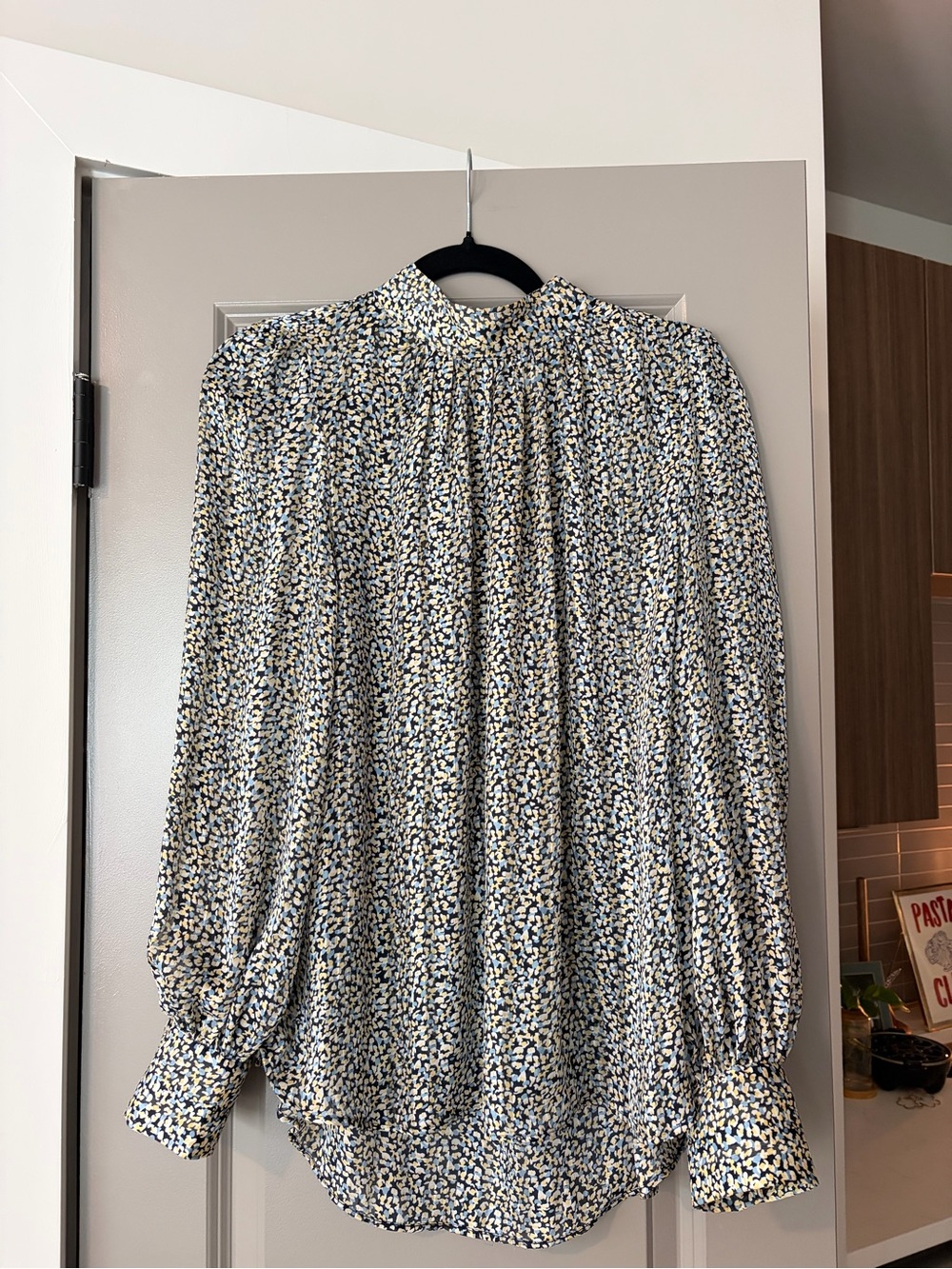H&M Floral Print Long Sleeve Blouse in White, Navy, Yellow